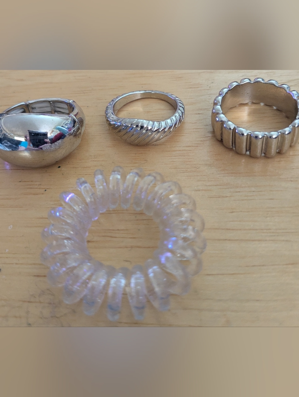 Silver Tone Multi-Ring Set with Clear Spiral Accent